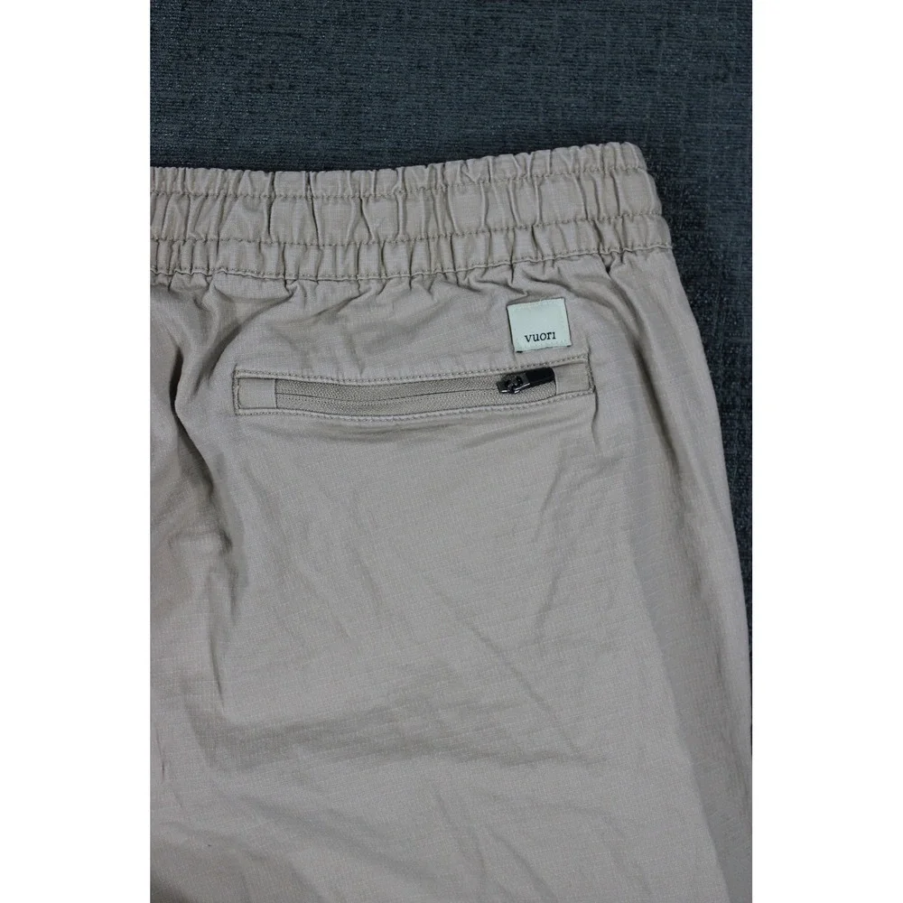Vuori Ripstop Climber Pants Mens Large Khaki Tan Organic Cotton Stretch Raw Hem